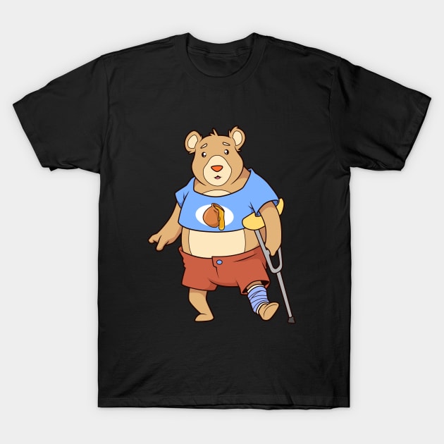 On crutches - cartoon bear T-Shirt by Modern Medieval Design